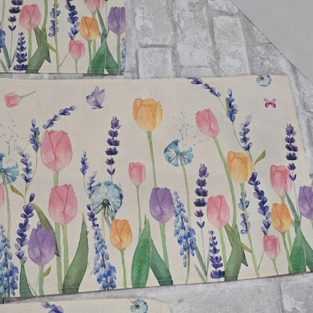 Tulip Butterfly Lavendar Dandelion Spring Placemats Set‎ of 4, 12x18